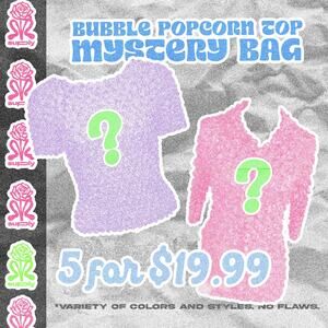Y2K 90s Bubble Popcorn Top Mystery Bag – 5 Stretch Crinkle One Size Vintage